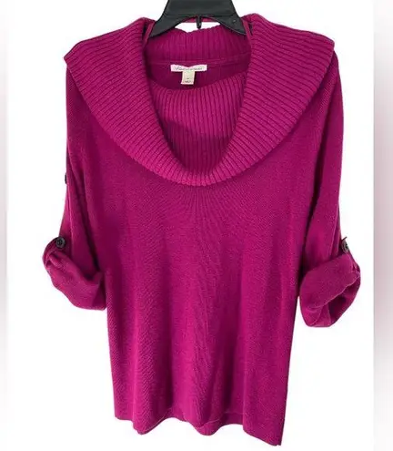 Kenneth Cole New York Women’s M Magenta Cowl Neck Quarter Faux Button Sleeve Top Pink Size M