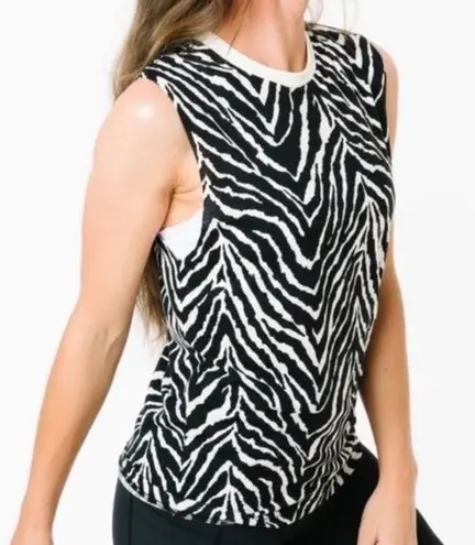 Zyia Zebra Print Safari Tank Top Black White Size Small Muscle Tee Sleeveless