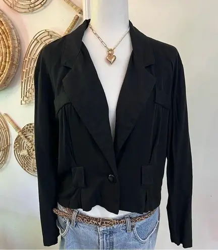 Vintage Connection Cropped Black Jacket 90s Minimalist Blazer Paris NY LA M Size M