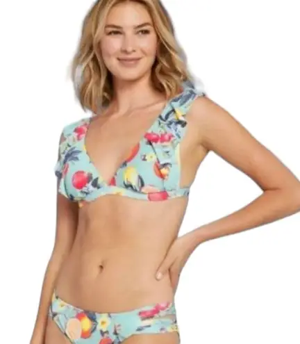 Kona Sol Swimsuit Women Size XL Extra Large Green Print 2 Piece Bikini Swimwear