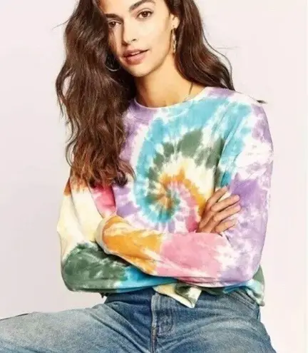 Daydreamer  Size Small Autumn Tie Dye Crop Long Sleeve Shirt Tee Multi Color Crew