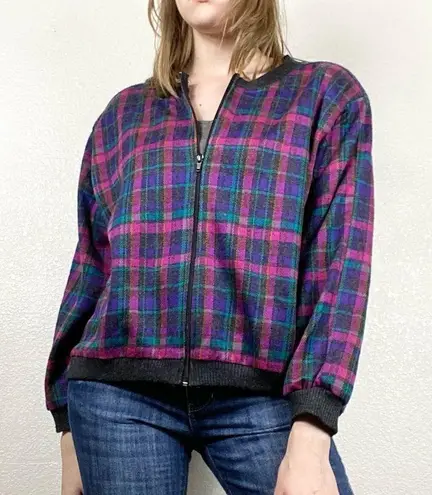 Vintage Purple & Pink Plaid Zip Up Jacket Purple Size L