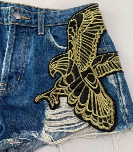 LF Carmar Denim Eagle Patch Denim Distressed Shorts