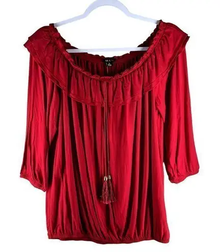 IMAN Womens Tops Size M Red Ruffled Tassels Size M