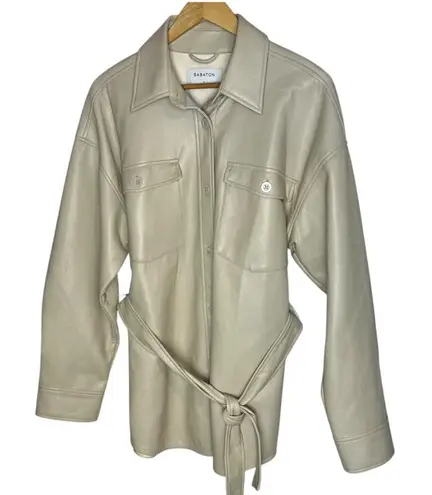 Babaton Aritzia Women's L Faux Leather Belted Jacket Beige Cream Contemporary