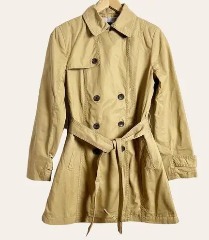 Banana Republic  Camel Tan Canvas Double Breasted Belted Trench Coat Petite S