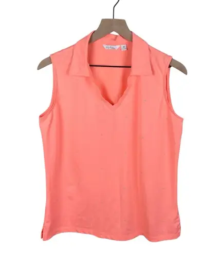 Lady Hagen Women's V-neck Golf Tank Top Neon Orange Polka Dot Logo Size Medium