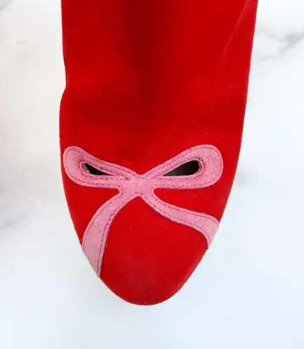 Charlotte Olympia Bella red yellow green suede colorblock mid-calf boots size 35