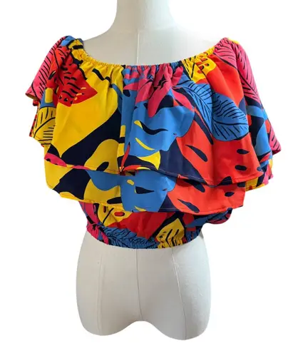 Sugarlips Tropical Layered Crop Top NWT Women’s XS Off Shoulder Ruffle Blouse Red
