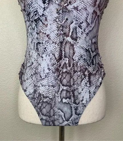 Tinibikini Snakeskin Deep V-neck Lace Up Onepiece Swimsuit