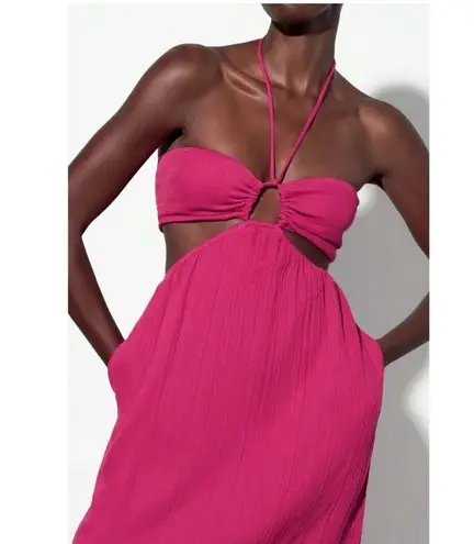 Mara Hoffman Laila halterneck midi dress in raspberry pink M