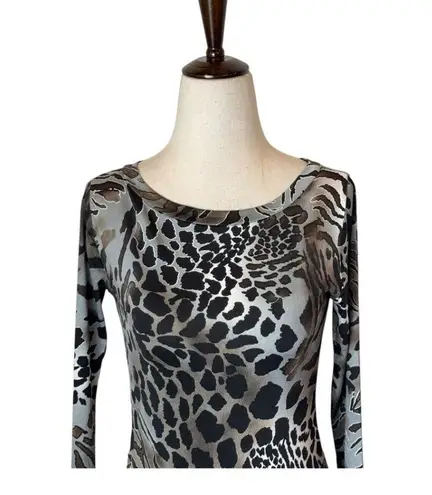 Giorgio Armani Dress Women XS Silver Black Jersey Knit Leopard Animal Print Mini