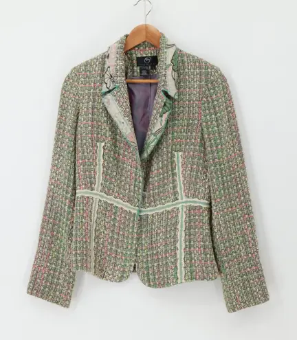 True Meaning Tweed Blazer Floral Trim Green Pink Preppy Lace Twee Office Size 8