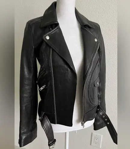 IRO Black Leather with dark navy accentMoto Jacket scotsdal