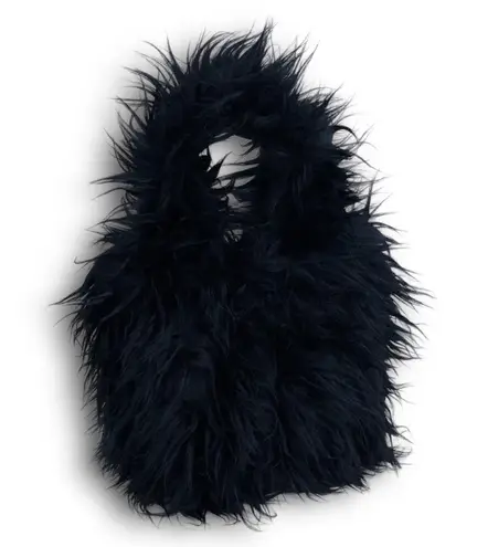 Handmade Dark Blue Faux Fur Square/Rectangle Handheld Mini Bag