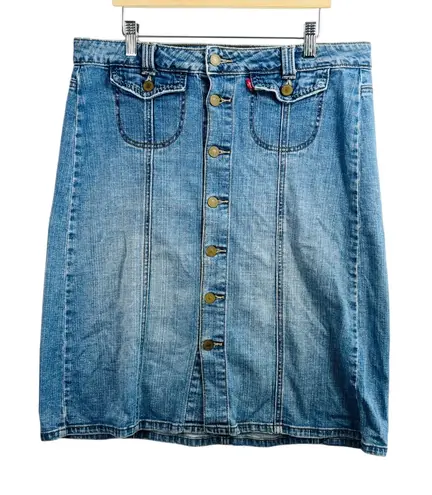 Levi's Button Front Denim Skirt Blue Midwash Y2K Utility Pockets Casual Women 10