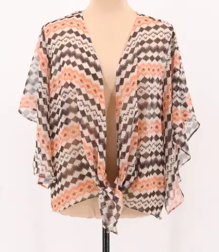Southwestern Print Sheer Kimono Cardigan Lightweight Tie Front Cover Up Size S Orange
