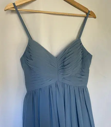 Azazie Alia dusty blue custom design formal bridesmaid dress spaghetti straps