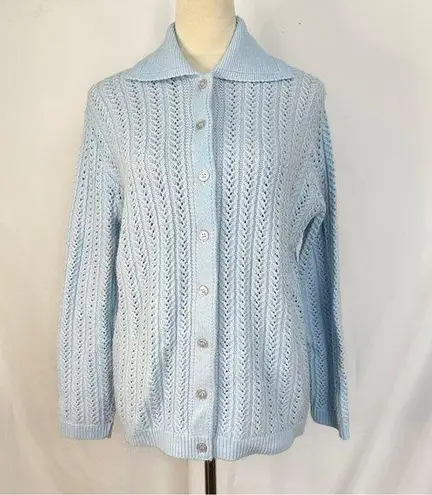 Azure Vintage Cardigan Sweater Knit Womens Medium Cottagecore Granny Button 70s