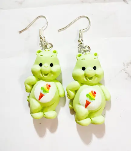 Green Care Bear Dangle Earrings