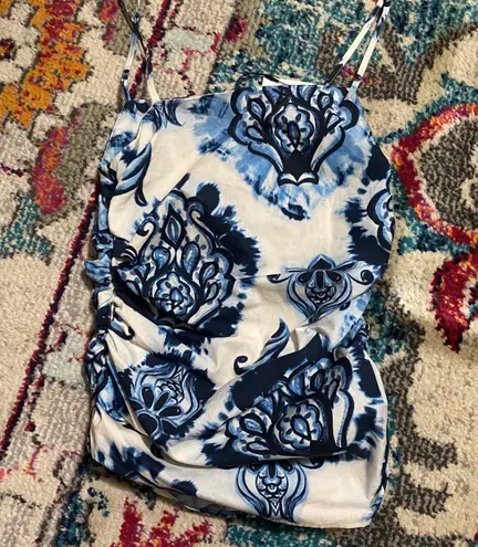 ZARA NWT  Blue and White Paisley Ruched Tank Top