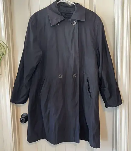 London Fog Chelsea Trench Coat Black Wool Lined Size 8 Petite Winter Jacket