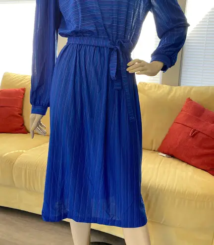 Vintage 90s NOS Sheer Pinstriped Secretary Day Dress S/M Blue Size M