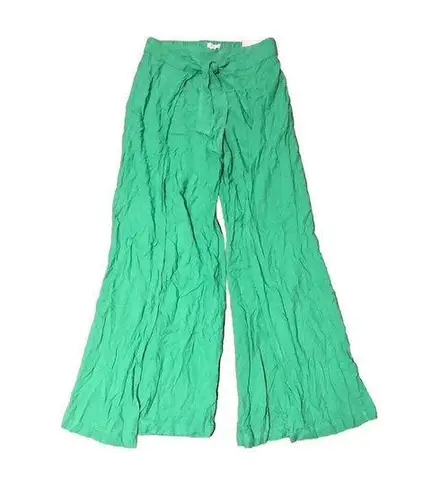 Women M Happily Grey Green Pants Flare Wide Leg Bell Bottom Gauzy High