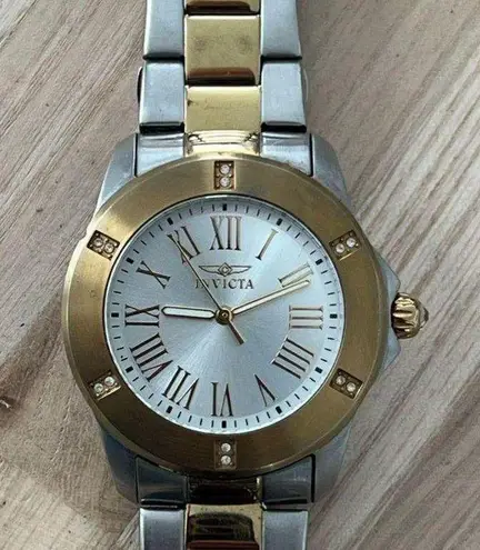 Invicta Angel Ladies Watch Crystal Embellishments Two-Tone Bracelet Round Dial