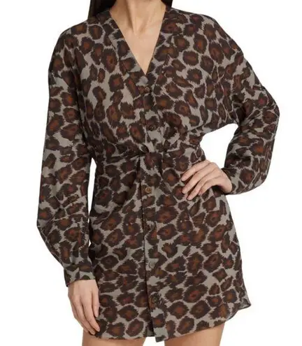 Nanushka. Johanna Leopard Print Twist Mini Dress Brown Size XS