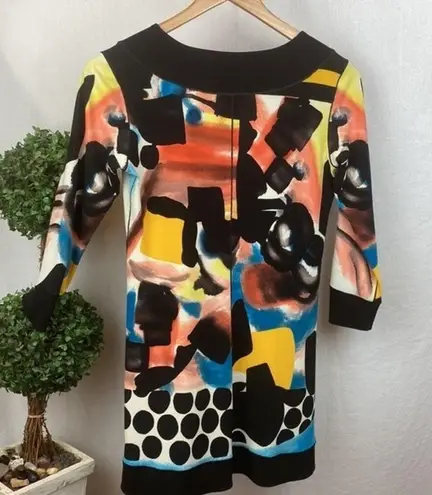 Eva Varro Black Abstract Art Print Half Sleeve Dress Tunic Top S