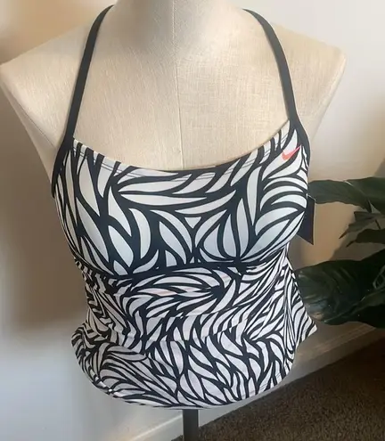 Nike  swim tank Black White animal Tankini Top Racer Back Neon Accents Size small