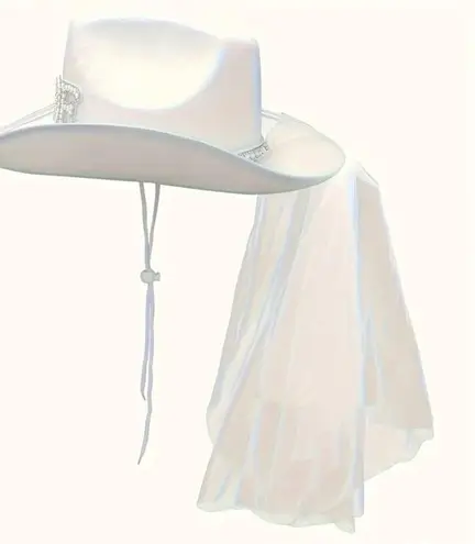 White Bride Cowgirl Hat Veil Bachelorette Party Bridal Wedding