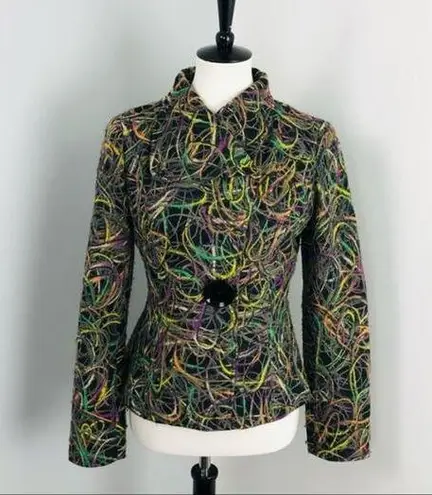 Ecru by Florence Korn Multicolored Yarn Scribbles Fitted Pea Coat Jacket Sz 6