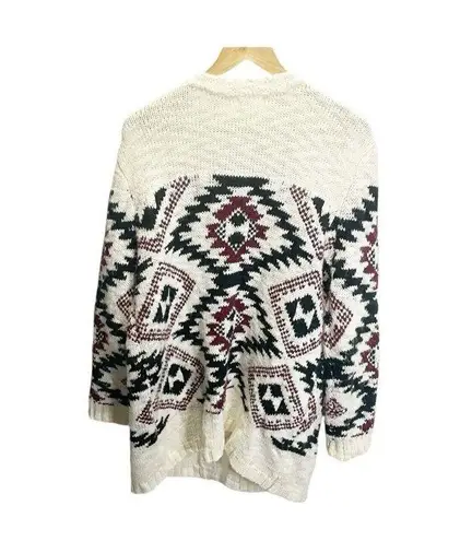 LA Hearts  Womens OS Open Front Cardigan Southwest Aztec Sweater Cream Red Green