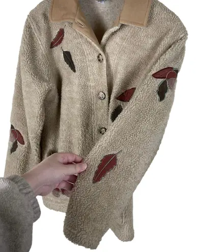Vintage 90s Teddi Women’s Size Small Tan Fleece Fall Leaves Jacket Cottagecore