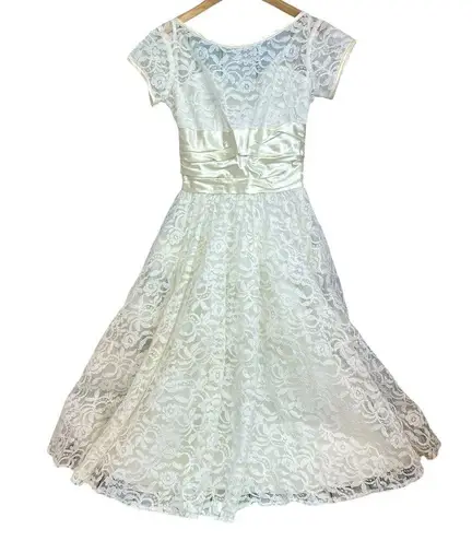 Lorrie Deb 1950s Cream White Lace Dress Union Made Vintage Wedding Fit Flair