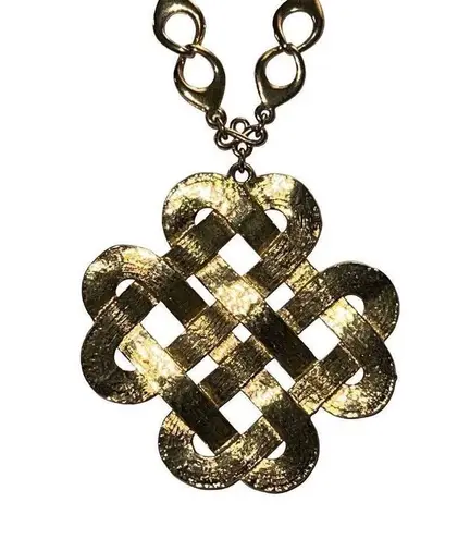 Vintage Gold Tone Woven Celtic Knot Pendent Statement Necklace Gold