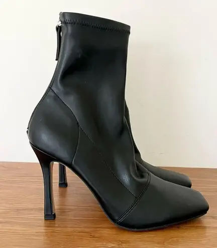 Therapy Yasmeen Faux Leather Pull On Square Toe Ankle Sock Booties Black Size 8