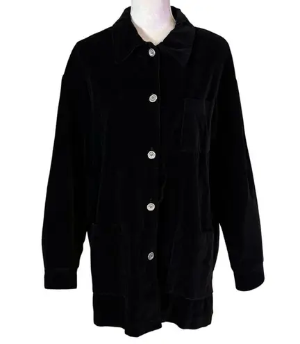 appleseed's Size L Black Velvet Button Front Shacket Shirt Jacket Pockets USA