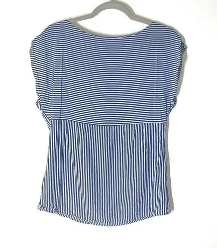 ZARA  Boat Neck Blue White Stripe Nautical Cap Sleeve Blouse Size Small