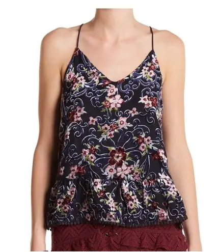 Moon River Floral Velvet Spaghetti Straps Tank