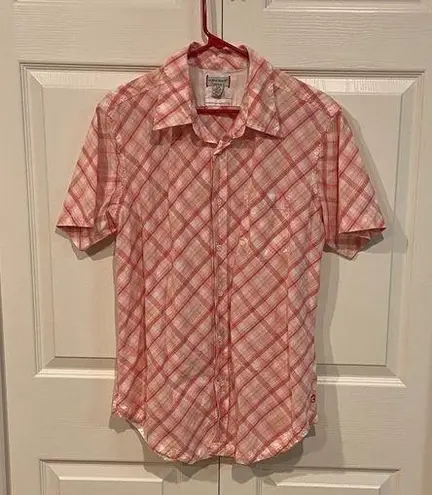 Guess Authentic  Jeans Women's Short Sleeve Pink/White Plaid Western Shirt Large