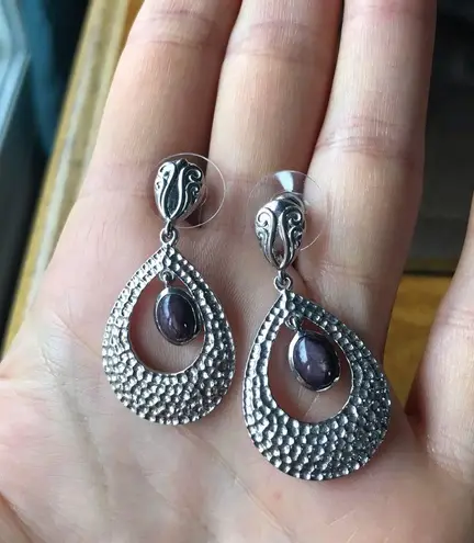 Natural Star Ruby Sterling Silver Dangle Earrings