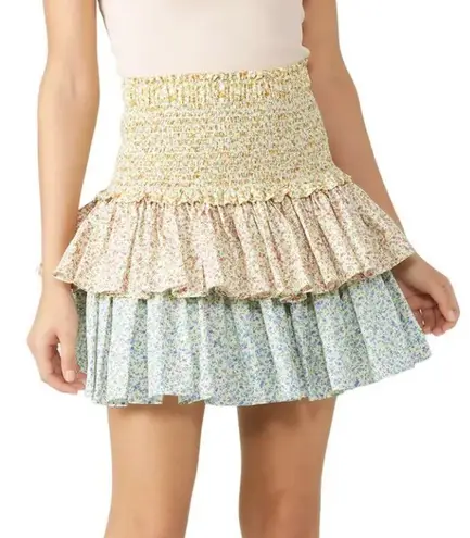 Petersyn New Floral Print Tiered Ruffle Smocked Skirt Asia Patio