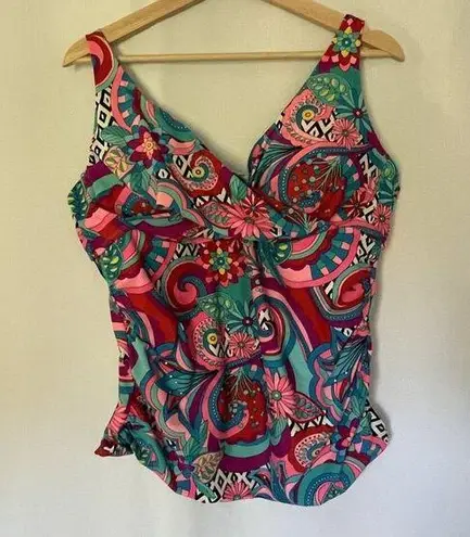 Colorful Boho Paisley Swimsuit Top women's size 2XL casual beachy v