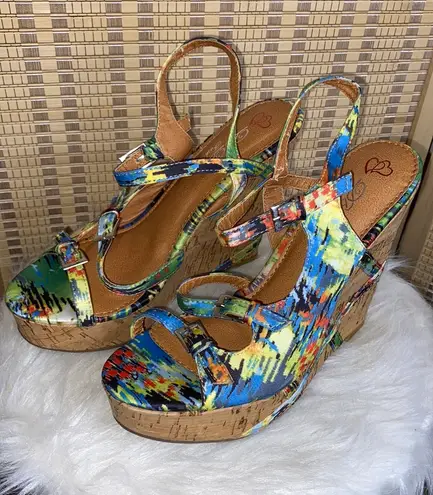 DbDk Fashion | Watercolor Design Cork Wedge Sandals Multiple Size 7