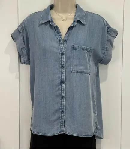 Velvet Heart Edison Shirt Chambray Button Up Short Sleeve Blue Pocket Small New