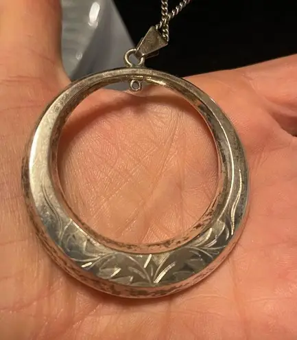 Vintage Silver Etched Hoop Drop Chinese Character Screw Back Earrings