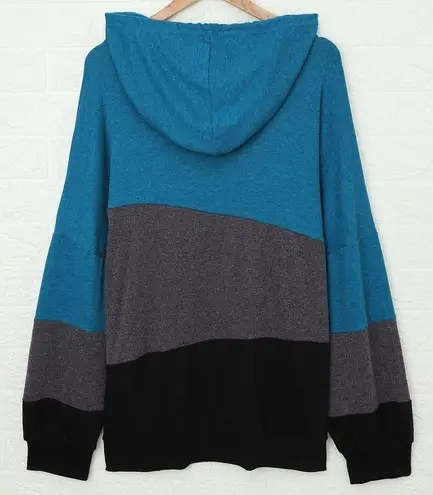 BLUE GRAY BLACK COLOR BLOCK DRAWSTRING HOODIE SIZE 1X